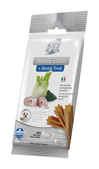 White Coat Dental Treat with sea bass, Norwegian kelp and fennel mini